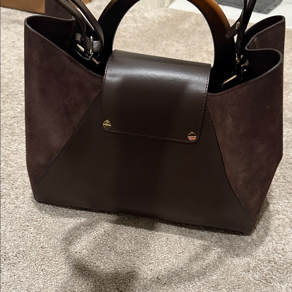 Dark Brown Suede & Leather Satchel Bag - Picture 5 of 11